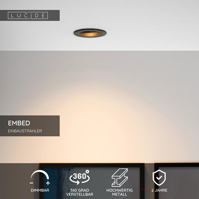 Lucide EMBED - Einbaustrahler - Ø 9,1 cm - 1xGU10 - Schwarz